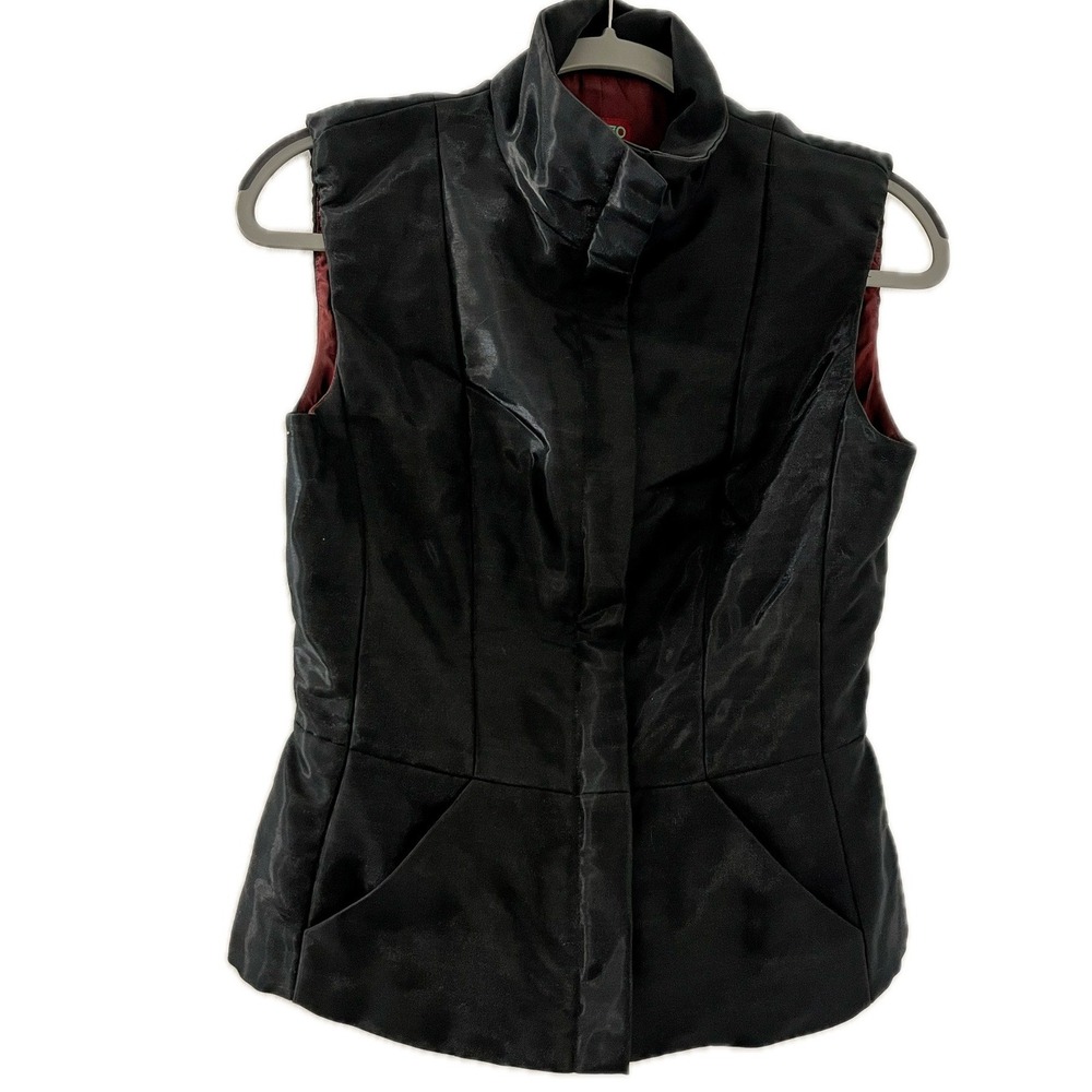 KENZO PARIS Black High Neck Sleeveless Vest Jacket Shimmer Black Womens Size 38